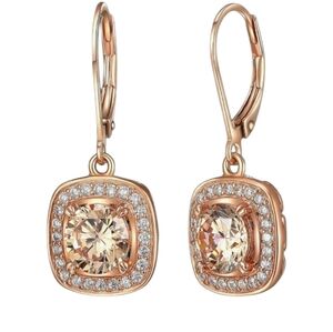 Morgan and Paige Rose Gold Cushion Halo Drop Earrings Sterling Silver CZ NWT